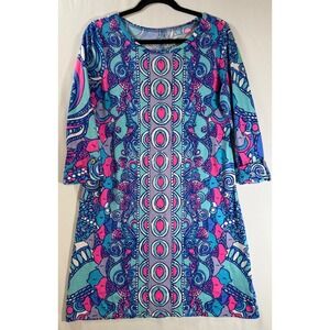 Lilly Pulitzer Dress Tunic Women M Multicolor Boho‎ Pima Cotton Graphic Print